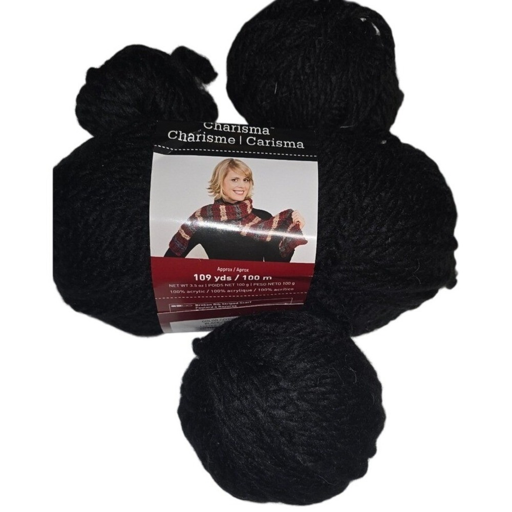 Charisma Bulky Yarn Black 100% Acrylic 109 Yards 4 Skeins‎ Bundle Crochet Knit